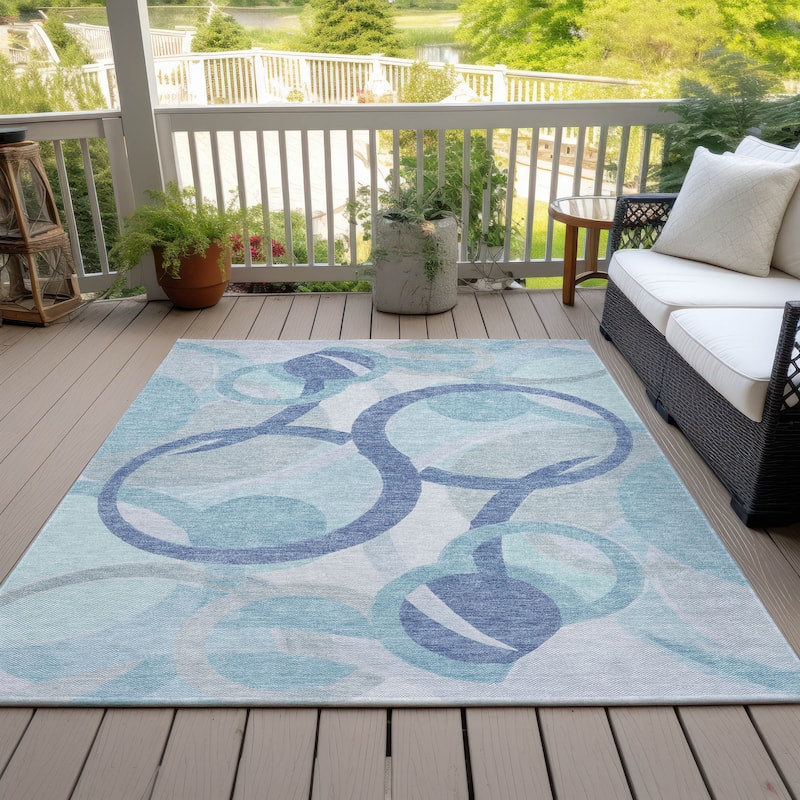 Machine Washable Indoor/Outdoor Contemporary Deco Chantille Rug - Blue - 5' x 7'6"