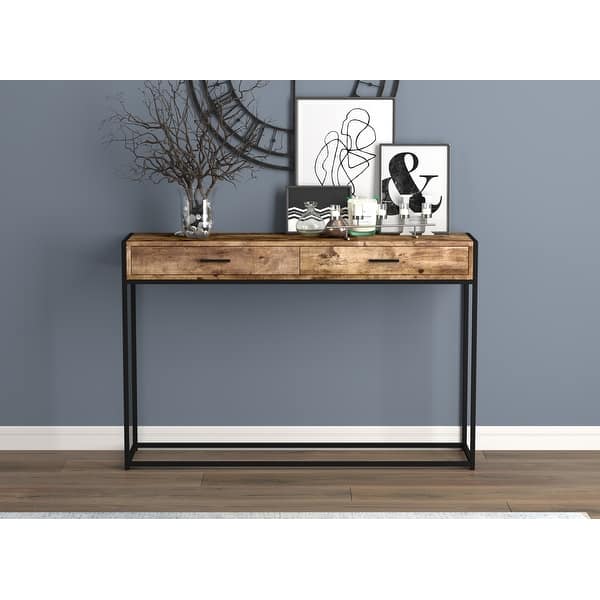 Console Table 48l Brown Reclaimed Wood 2 Drawers Black Metal 48 X 12 X 32 Overstock 32411362