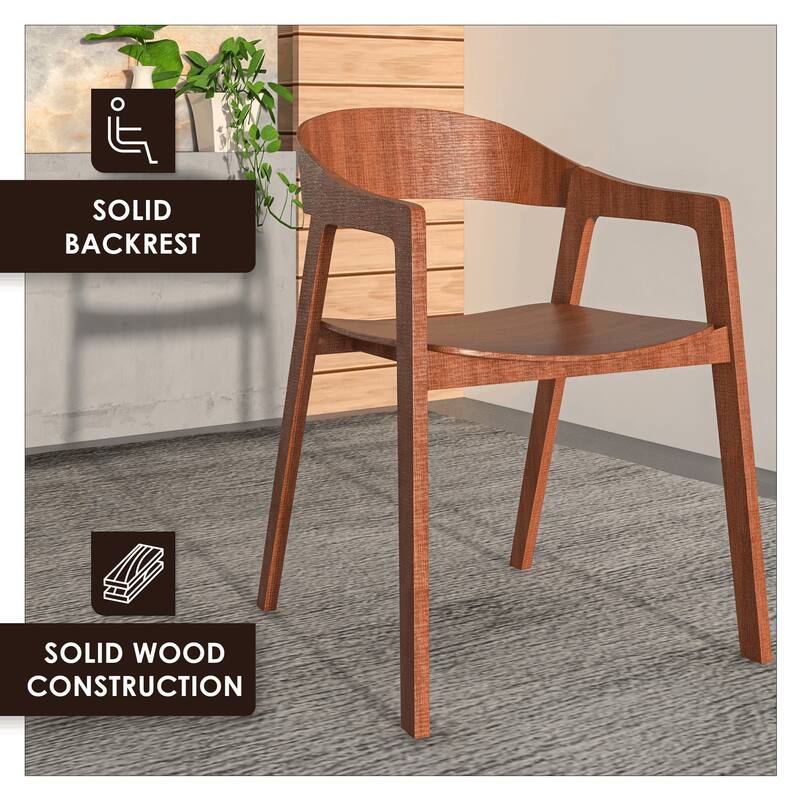 Dining Chair in Oak Wood with Open Back Design and Armrests Set of 4 Rivo Series
