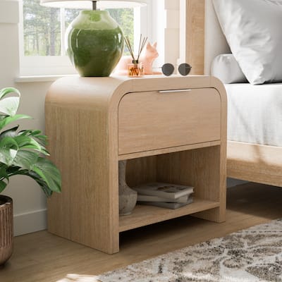 Furniture of America Elowyn Modern Natural Solid Wood Nightstand with 1-Drawer and Shelf