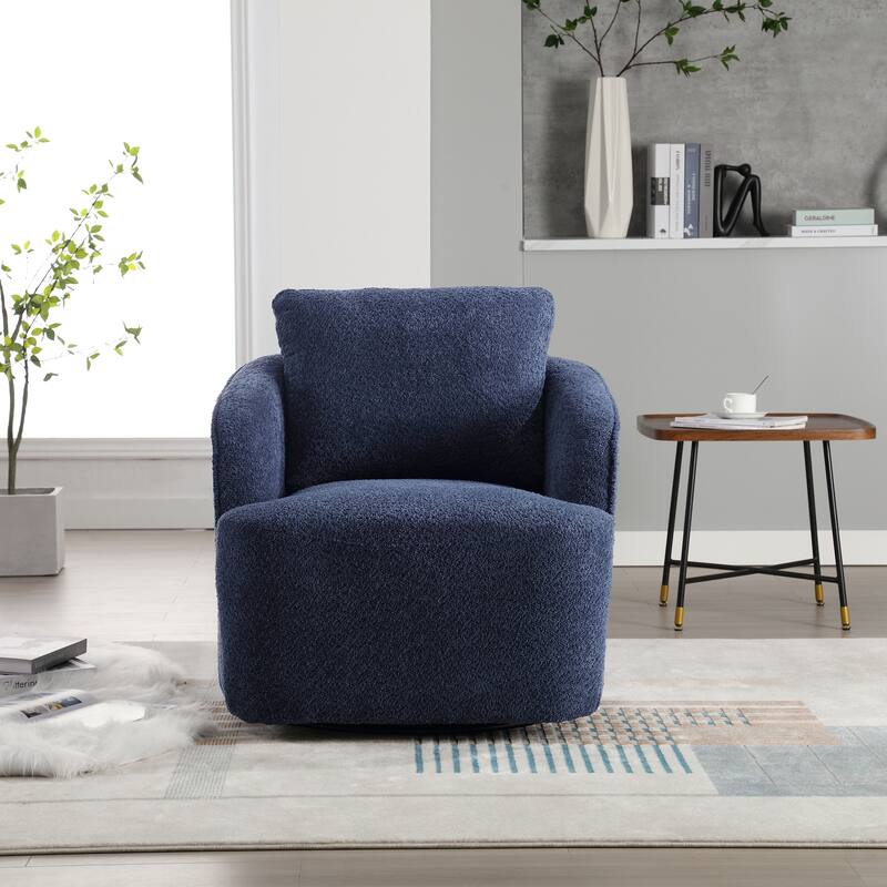30.3" Boucle Upholstered Swivel Chair Barrel Accent Chair, 360° Swivel Club Chair, Comfy Round Lounge Armchair