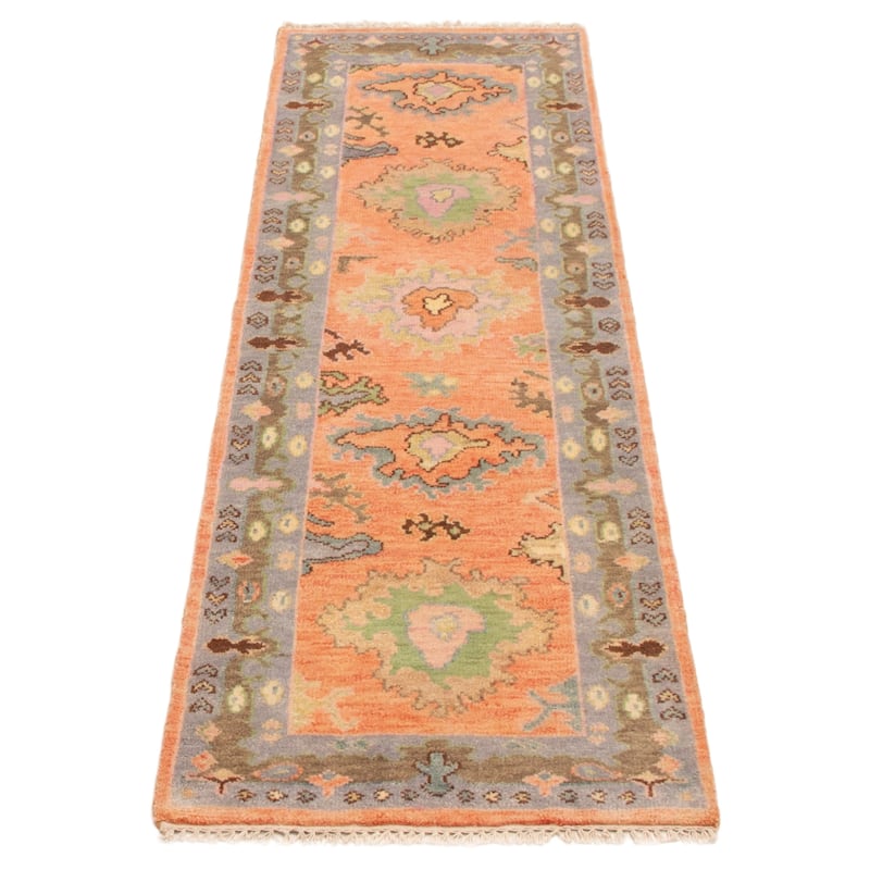 ECARPETGALLERY Hand-knotted Modern Oushak Coral Wool Rug - 2'5 x 7'11