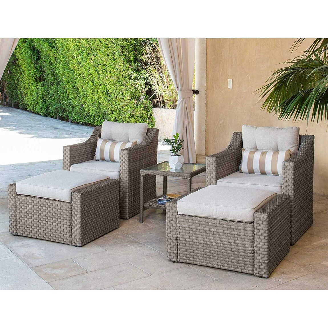 Shop Solaura Outdoor 5 Piece Wicker Conversation Set Overstock 29234904
