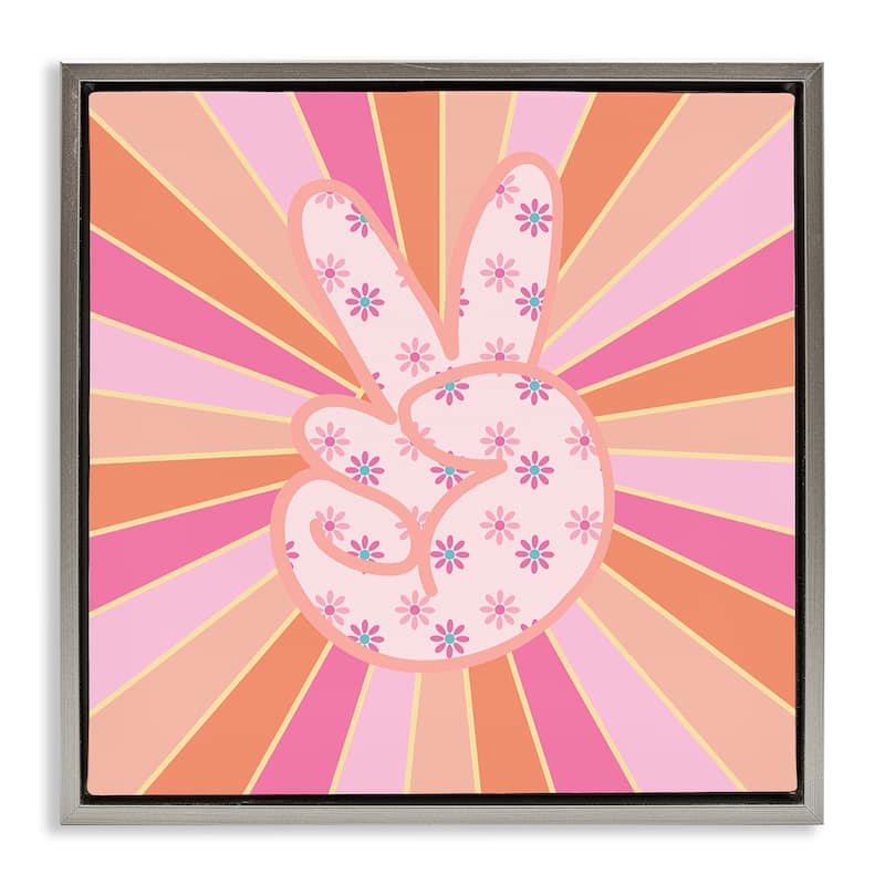 Stupell Beaming Peace Sign Hand Framed Floater Canvas Wall Art Design By Jesse Keith - 25 x 25 - Grey