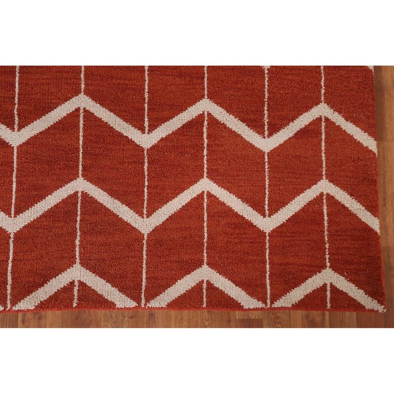 Hand Knotted Oriental 100% Wool Carpet Modern All-Over Oranges & Rust Gabbeh Area Rug - 7' 7'' X 5' 2''