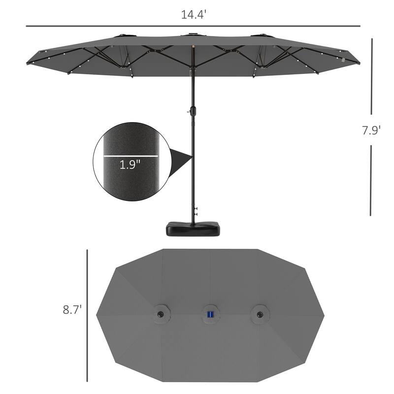 Double-Sided Large Patio Umbrella with Crank Handle Outdoor Canopy for Backyard Garden or Patio - LightGrey-With-LED