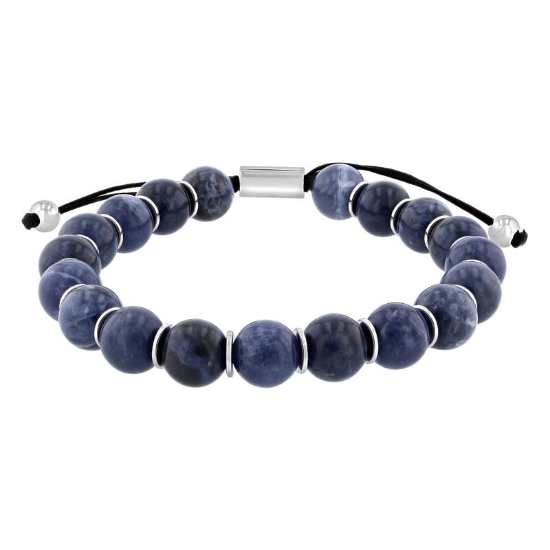 Steel Nation Stainless Steel Bead Bolo Bracelet - D - Blue