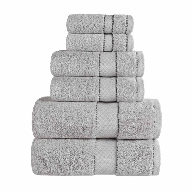 Blue Nile Mills Diamond Dobby Egyptian Giza Cotton 6-Piece Towel Set - Ultra Plush Luxury Bathroom Towels