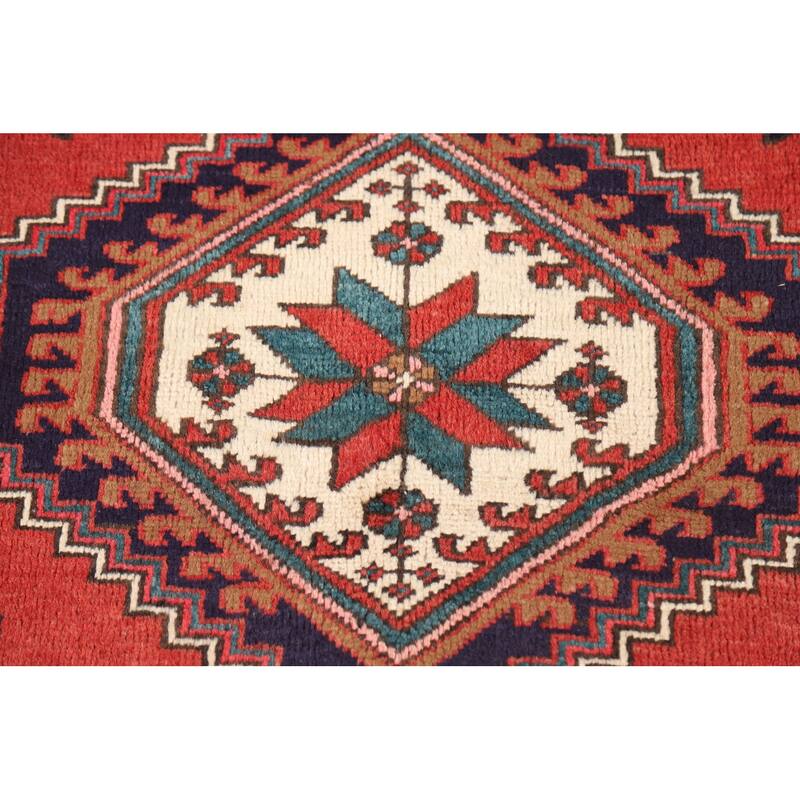 Geometric Ardebil Persian Vintage Runner Rug Handmade Wool Carpet - 3'7"x 10'7"