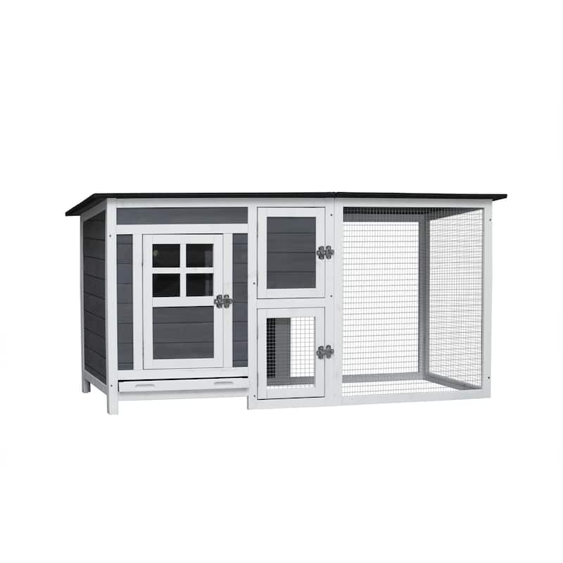 Outdoor Indoor Poultry Cage Small Animal House Outdoor Chicken Hutch Coop With Running Cage - 62.99"L x 29.44"W x 31.22"H