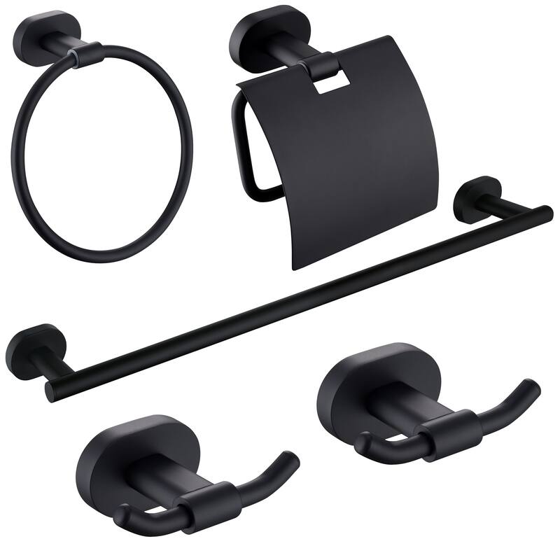 Wall Mounted 5 -Piece Bath Hardware Set - Satin Black