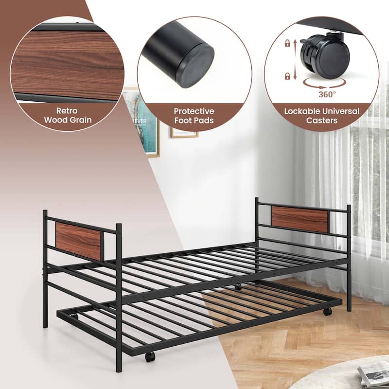 Costway Twin Metal Daybed Frame with Trundle Bed Set Platform Sofa Bed