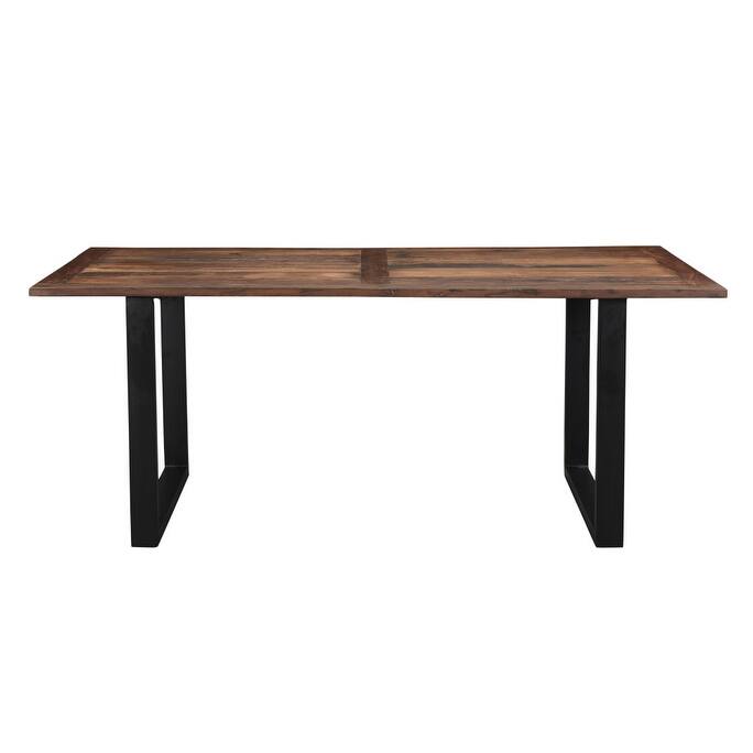 HomeRoots 78" Dark Brown And Black Solid Wood Sled Base Dining Table