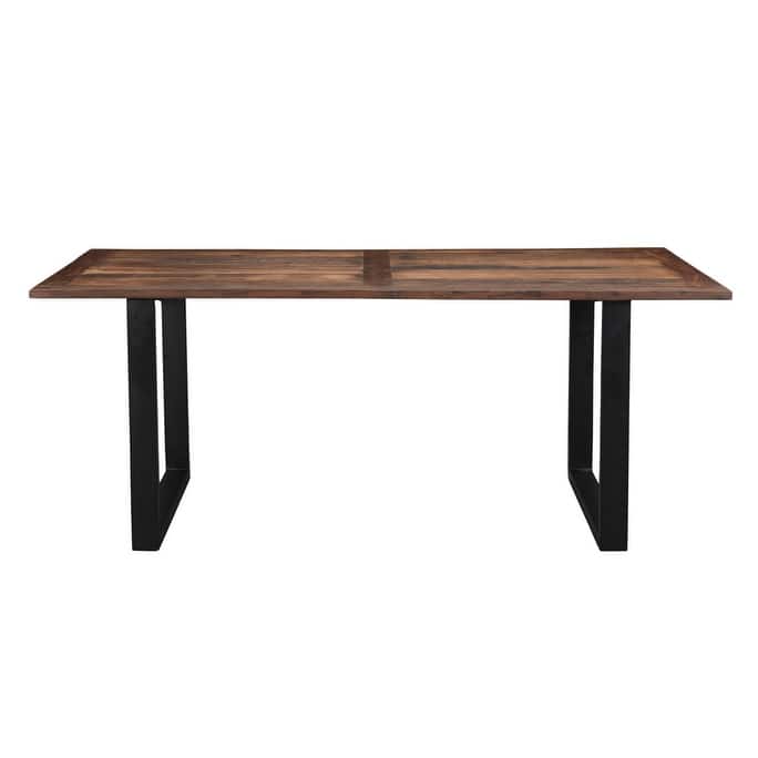 HomeRoots 78" Dark Brown And Black Solid Wood Sled Base Dining Table