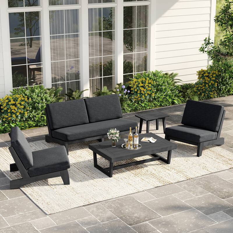 Casual Teak Wood 5-Piece Outdoor Patio Conversation Set