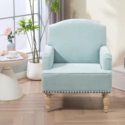Modern Accent Chair with Retro Wooden Legs & Nailhead Trim, Small Fabric Club Chair, Comfy Upholstered Armchair Lounge Chair