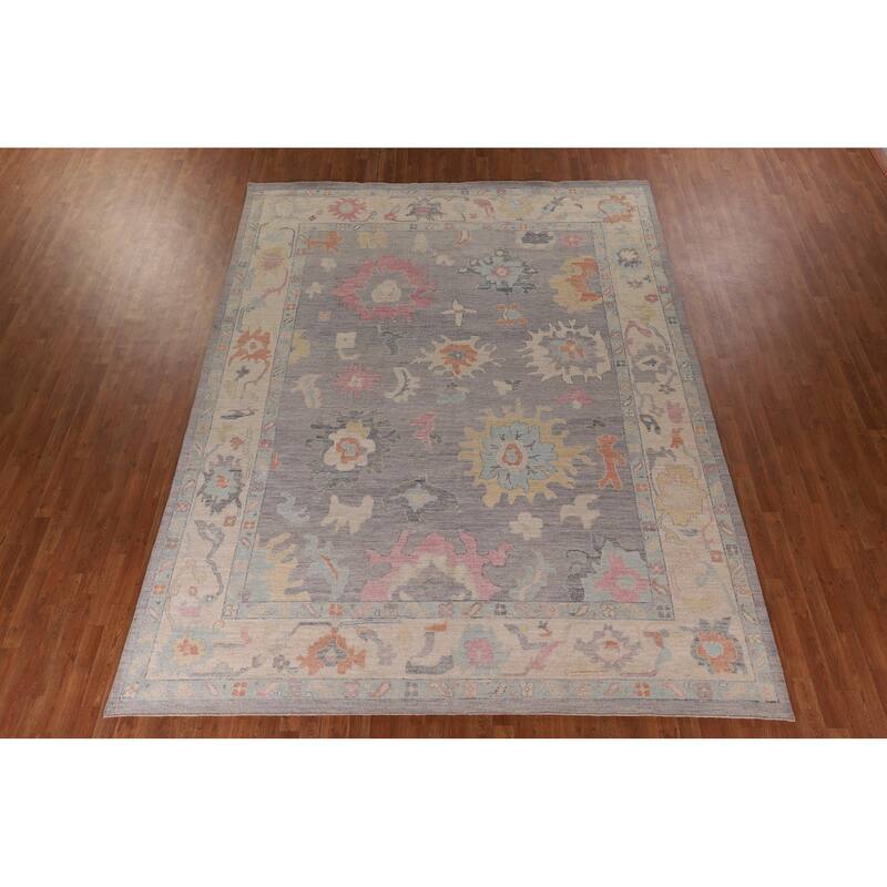 Vegetable Dye Oushak Area Rug Handmade Turkish Wool Carpet - 9'3" x 11'11"