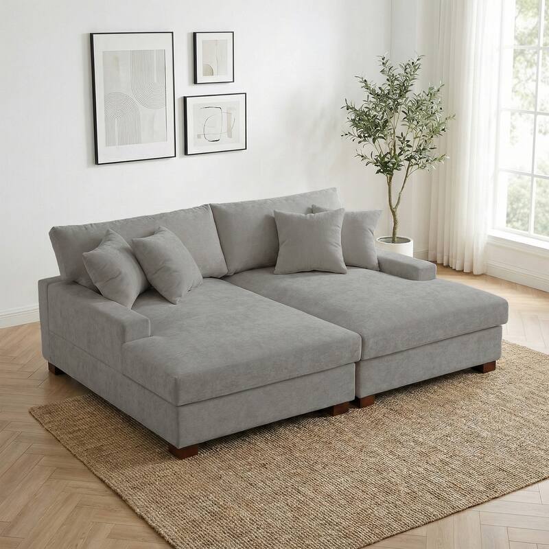 Oversized Chenille Modular Sectional Sofa With Deep Seat
