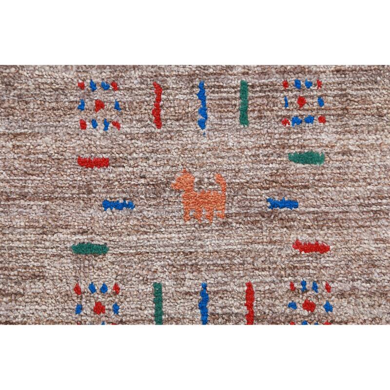 Hand Knotted Oriental Viscose Silk Carpet Tribal Stripe Brown Gabbeh Area Rug - 11' 8'' X 8' 11''