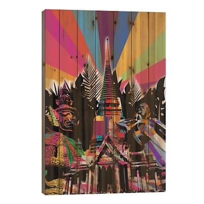 Bangkok Psychedelic Pop Print On Wood by 5by5collective - Multi-Color
