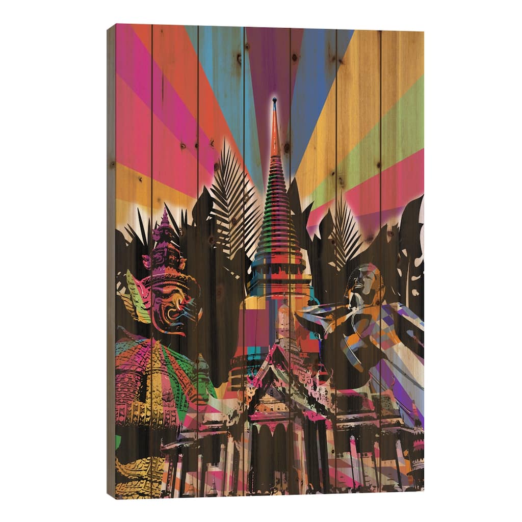 Bangkok Psychedelic Pop Print On Wood by 5by5collective - Multi-Color