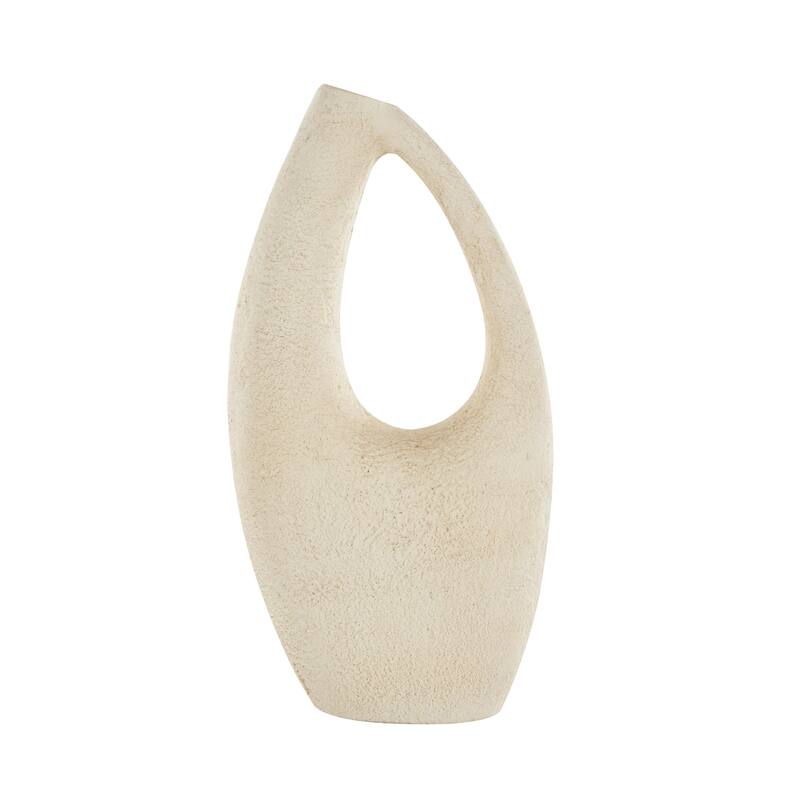 Cream Paper Mache Curved Cutout Abstract Decorative Vase with Brown Distressed Texturing