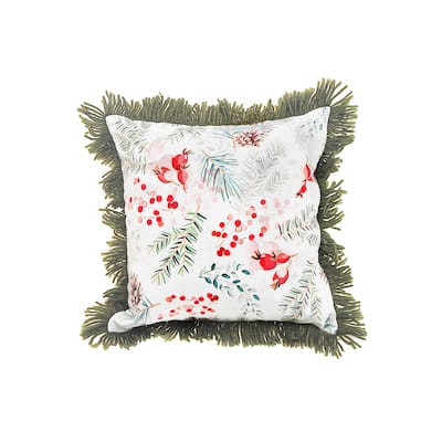 Digital Print Cushion With Fringe (Berries And Pine) - Set of 2