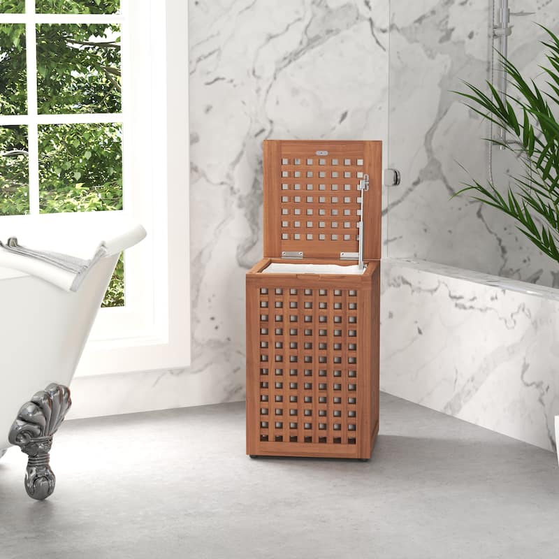Grate Square Teak Laundry or Storage Hamper