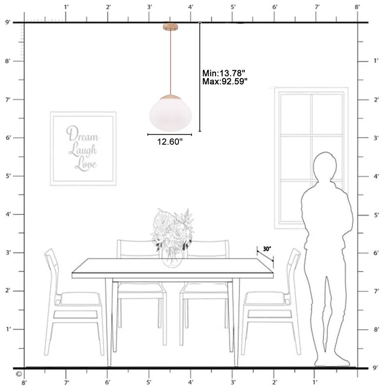 Modern Wood Pendant Light with White Glass Shade Kitchen Fixture - Dia.12.5-in