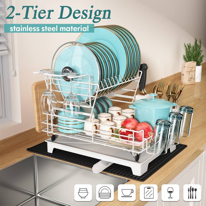 JASIWAY 2 Tier Kitchen Stainless Steel Dish Rack