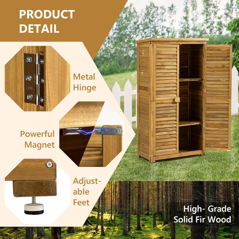Outdoor Storage Cabinet, Wood Garden Shed, Pool Storage Shed with Lockable Door, Waterproof Roof and 2 Removable Shelves