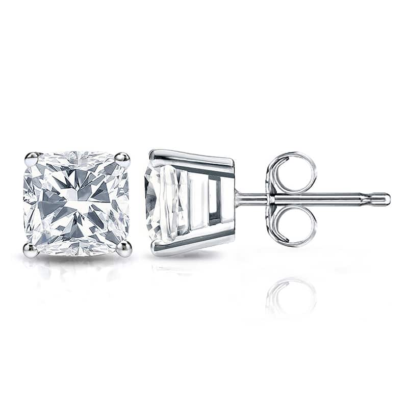 Auriya Lab Grown Cushion 4-Prong Diamond Stud Earrings 2.00 to 10.00 ct. tw. Push-Back (D-E VVS) - 8.00ct. wt. - Platinum - White