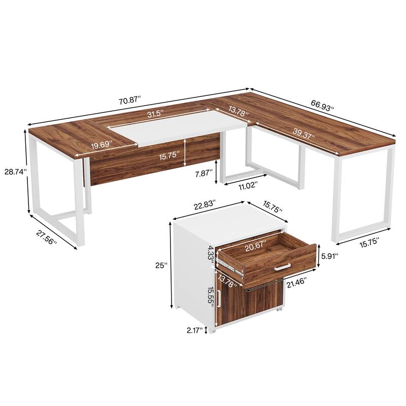 Executive Desk and File Storage Cabinet Set, L-Shaped Computer Desk for Home Office