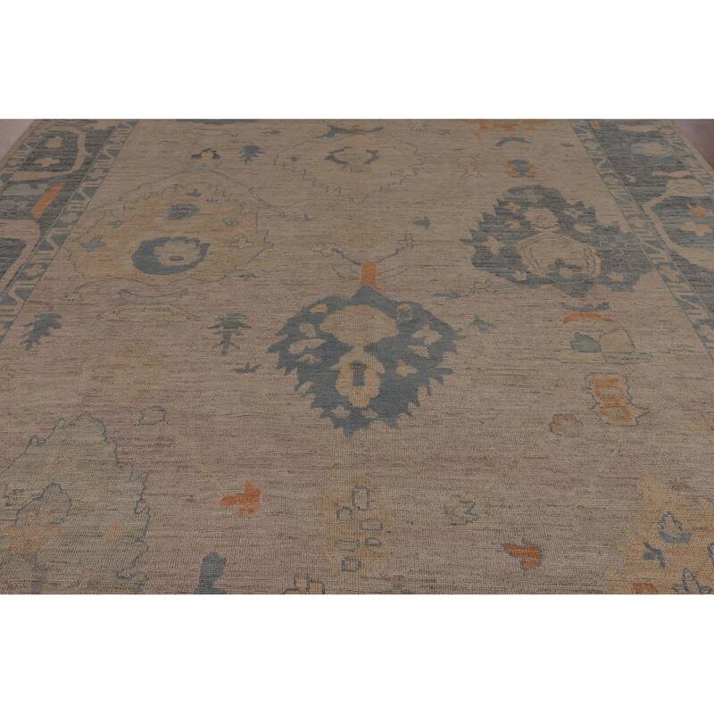 Oushak Turkish Rug Handmade Vegetable Dye Transitional Wool Carpet - 9'2"x 11'8"