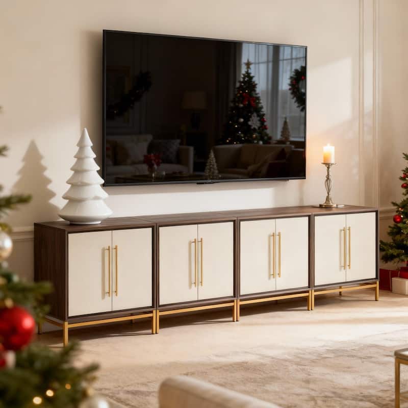 WAMPAT Modern TV Stand with Leather-Textured Doors - 4 Leather doors