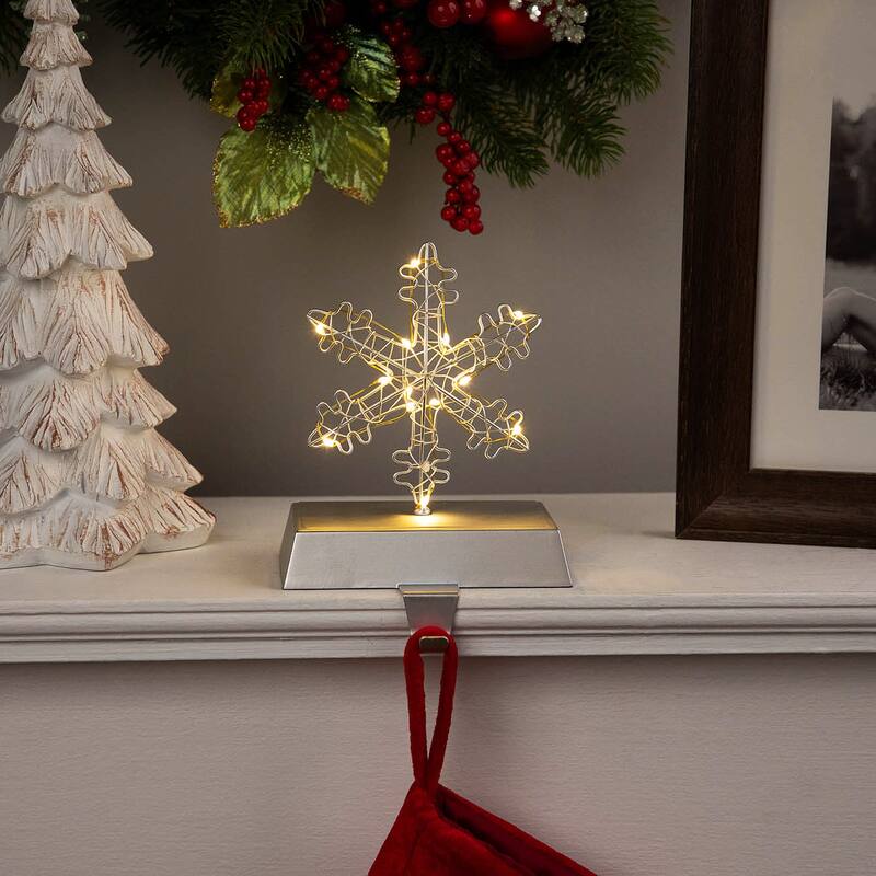 LED Lighted Wire Snowflake Christmas Stocking Holder - 6.25" - Silver