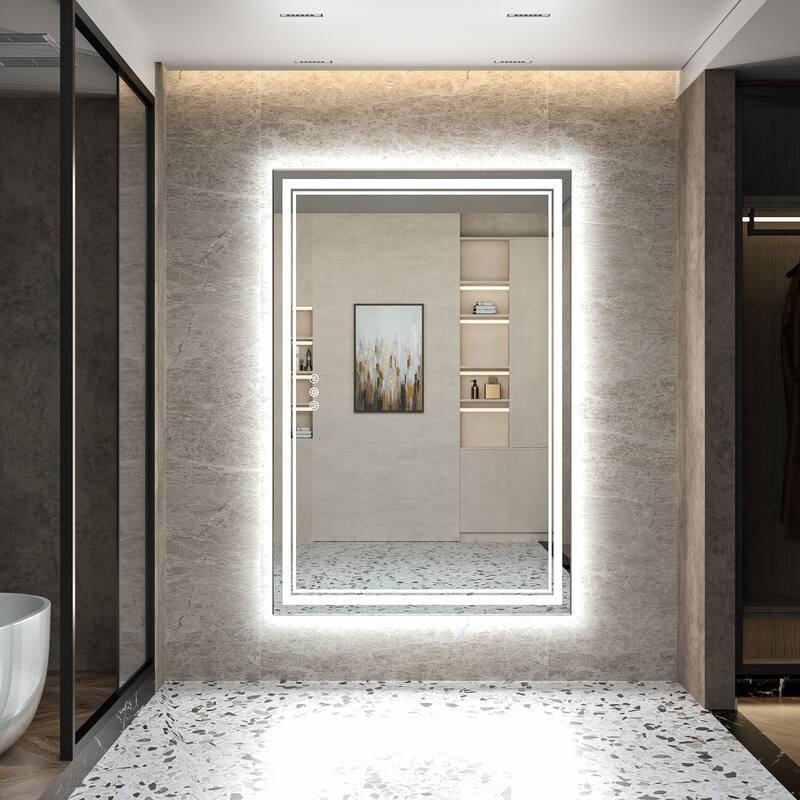 Keonjinn Rectangular Front Light & Backlit,LED Bathroom Vanity Mirror, 3 Color Temperatures, Anti Fog