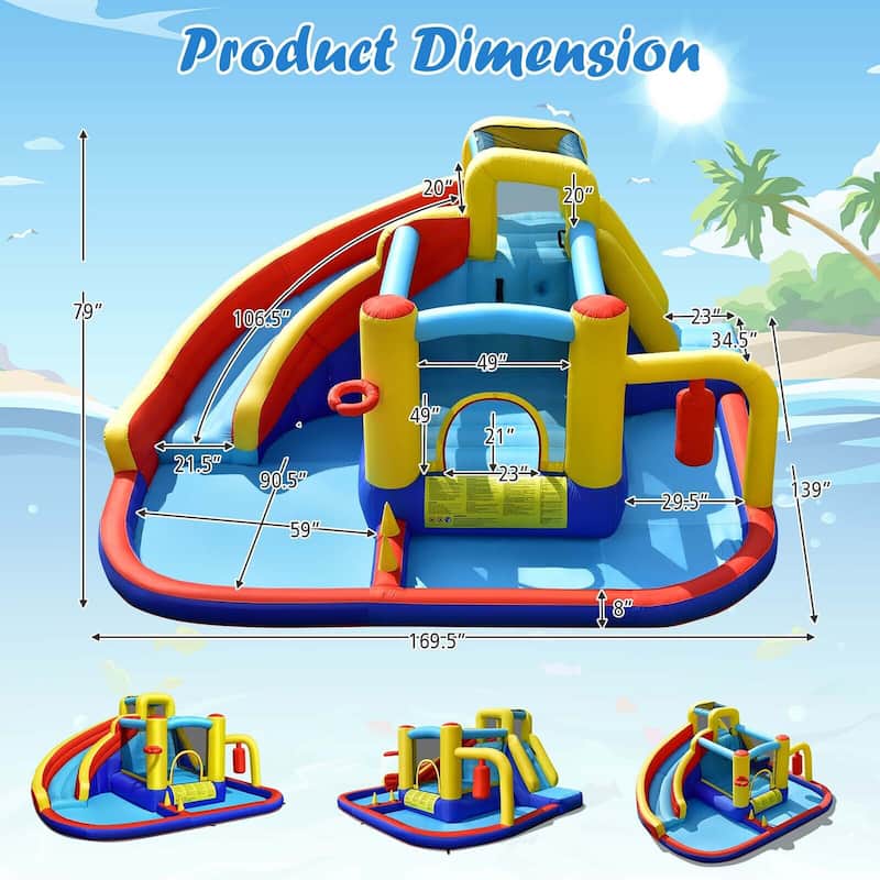 Gymax 7-in-1 Inflatable Water Slide Water Park Kids Bounce Castle With