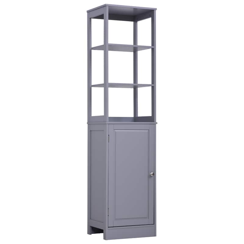 kleankin Freestanding Bathroom Tall Storage Cabinet Organizer Tower with Open Shelves & Compact Design