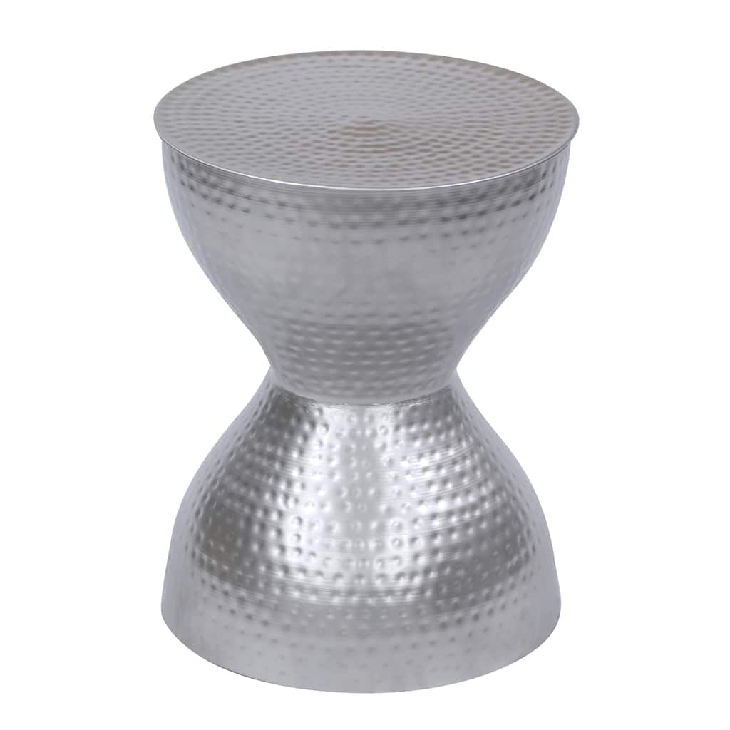 Industrial Style Hammered Texture Iron Stool with Hourglass Shaped Body, Silver