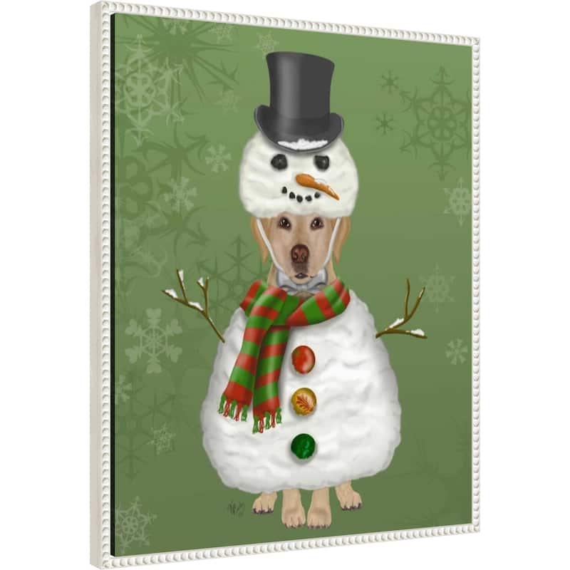 Yellow Labrador Snowman Costume by Fab Funky (23 x 28 in.), Framed Canvas Wall Art Print - Sylvie Beaded White