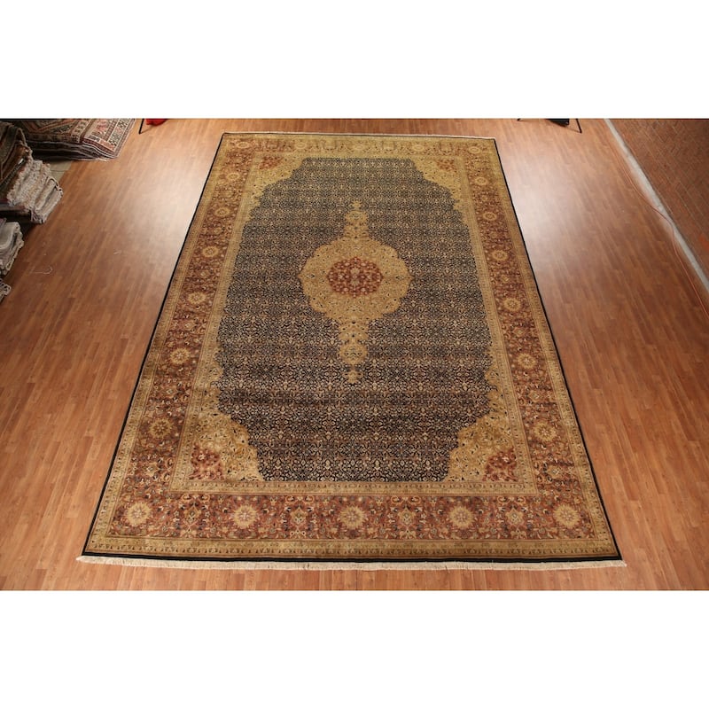 Hand Knotted Oriental 100% Wool Carpet Traditional Floral Black Kashan Area Rug - 18' 0'' X 12' 2''