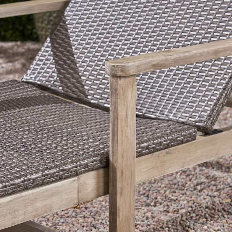 Outdoor Solid Wood Frame Wicker Seat Recliner with Armrests