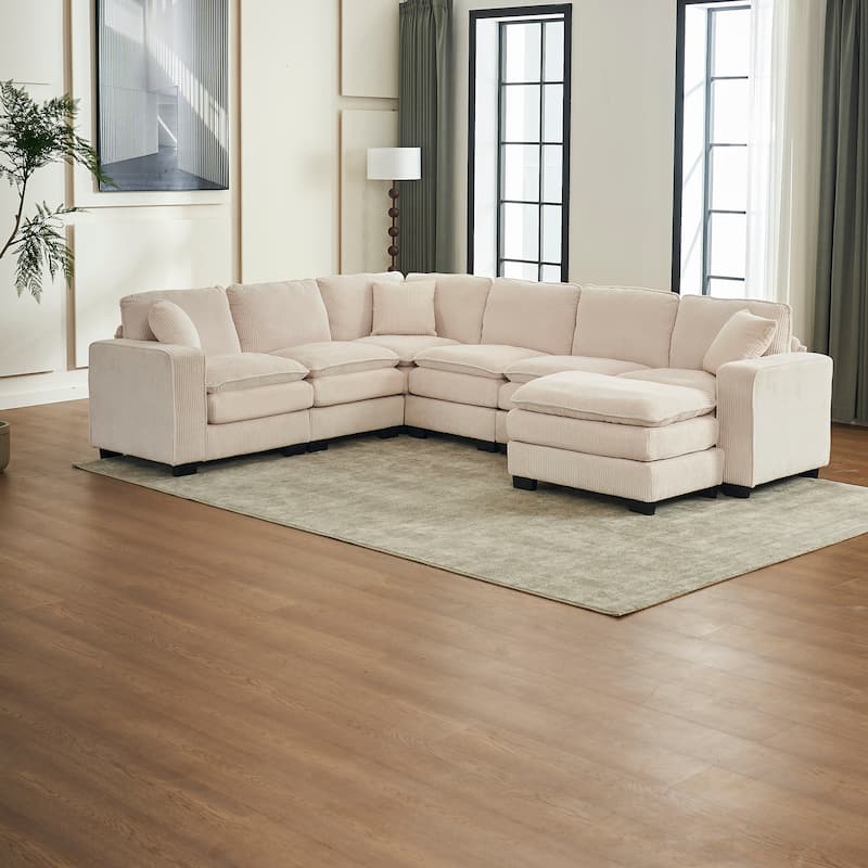 Modern U-Shaped 6-seat Modular Sectional Sofa with 1 Ottoman & 3 Toss Pillows