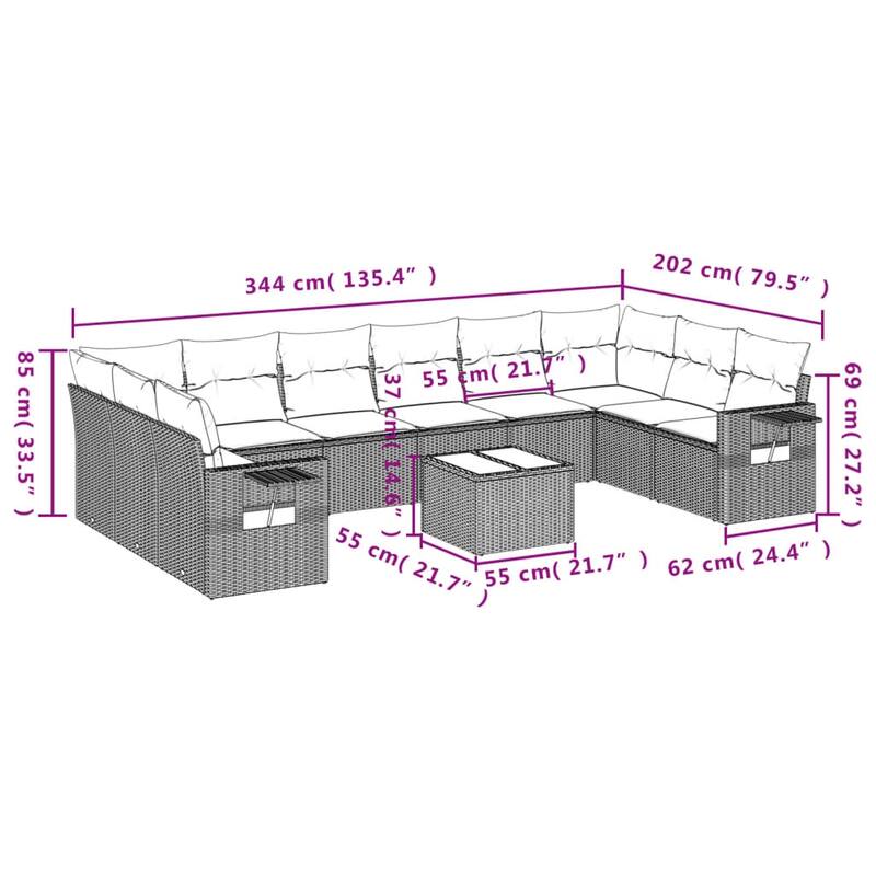 vidaXL 10 Piece Patio Sofa Set with Cushions Black Poly Rattan