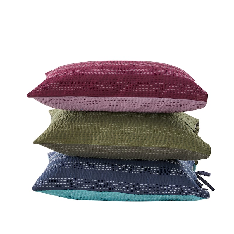 Melange Hand Craft Kantha Collection Solid Reversible Sham Pillow Cover