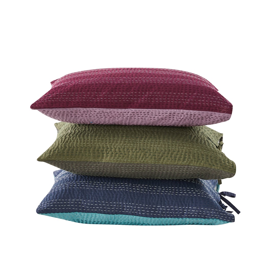 Melange Hand Craft Kantha Collection Solid Reversible Sham Pillow Cover