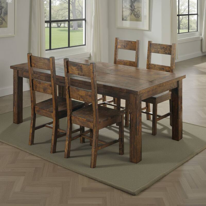 Caly 5pc Dining Table Set, Golden Brown, 4 Side Chairs, Beige Seats