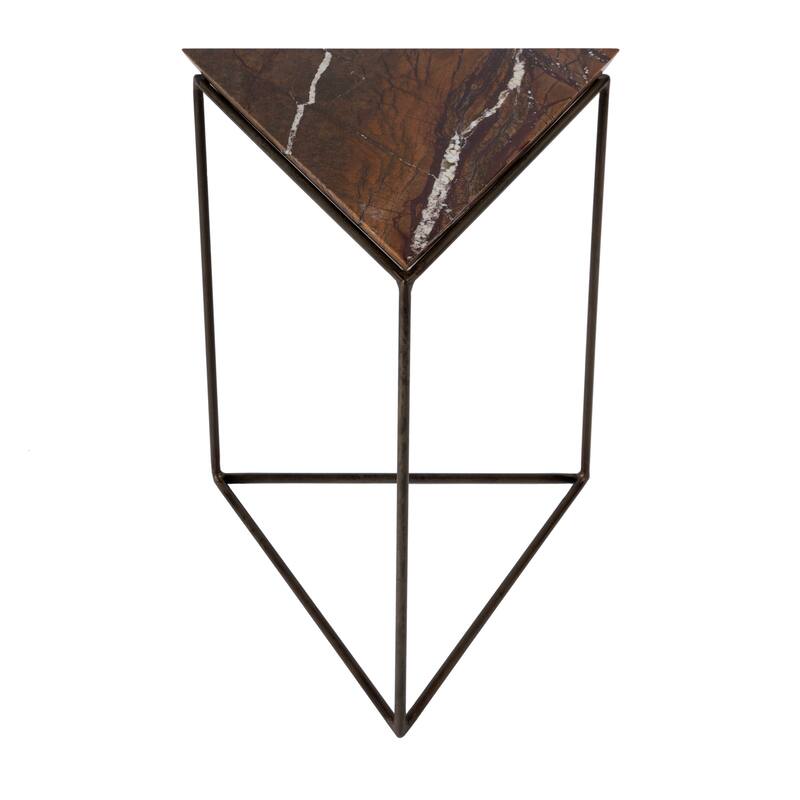 Addis 16.5 in. W Triangular Marble and Iron Pyramid Side Table