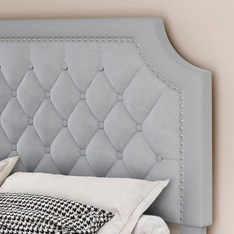 Moasis Upholstered Tufted Bed Frame with Adjustable Height Headboard